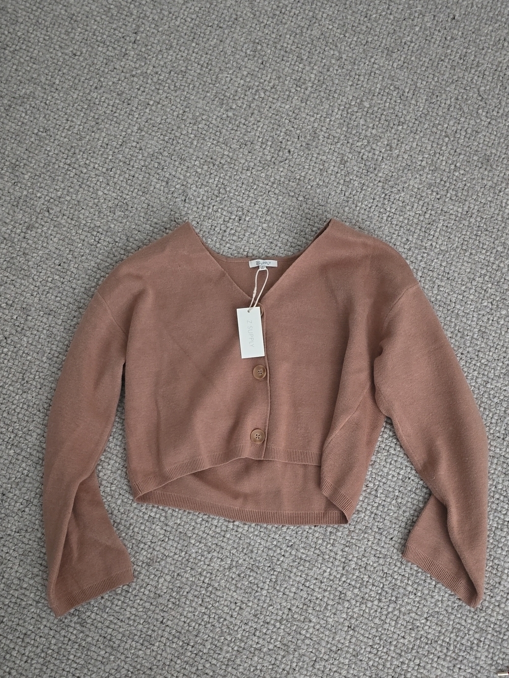 Brand NEW! Z Supply Cropped V-Neck Button Estelle Cardigan - Sz: S, Color: Burro